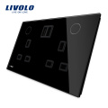 Livolo Standard gehärtetes Glas 13A doppelte UK-Buchse mit USB-Ladegerät VL-W2C2UKU-11